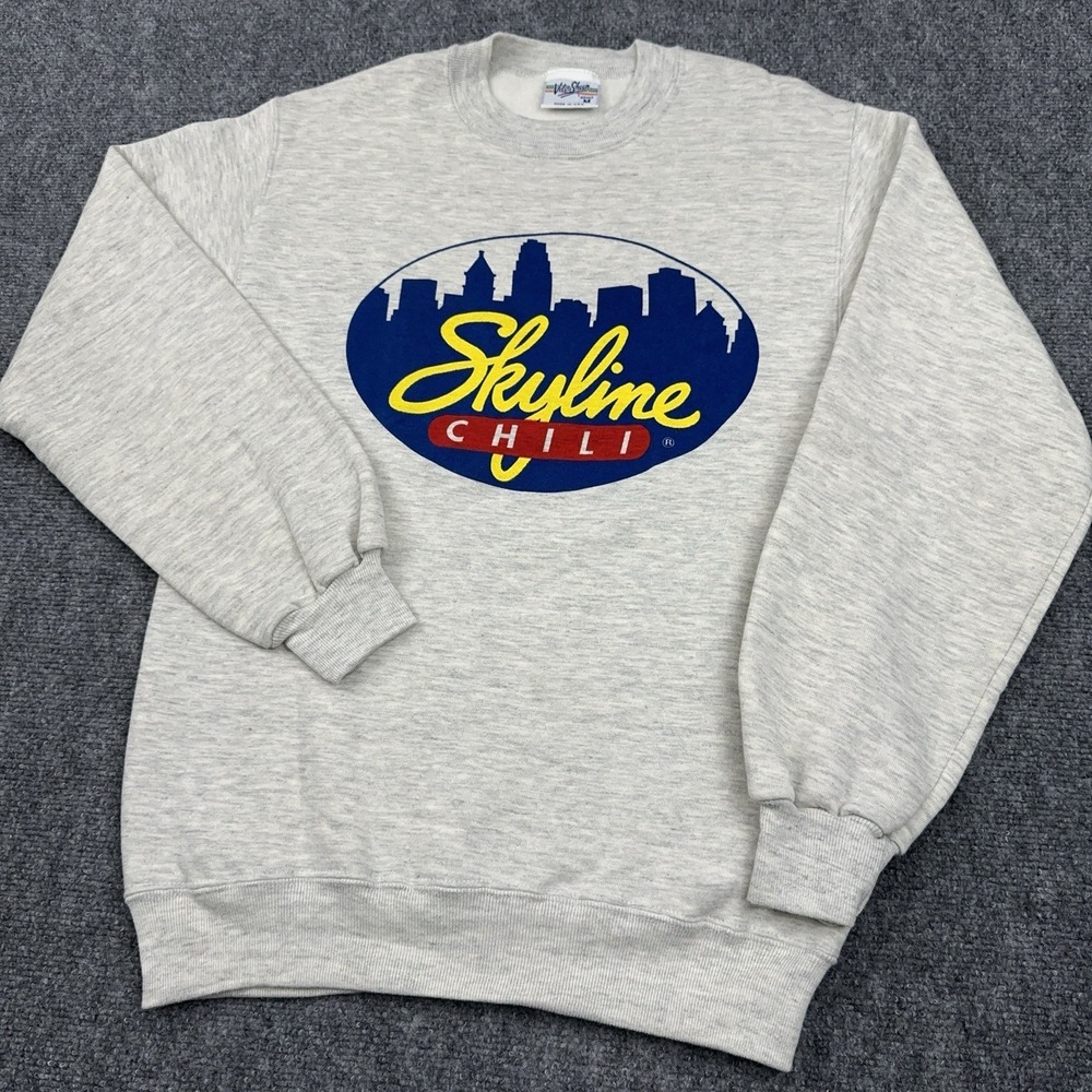 VTG 90s Velva Sheen Skyline Chili Crewneck Sweatshirt Adult Medium Stretch USA